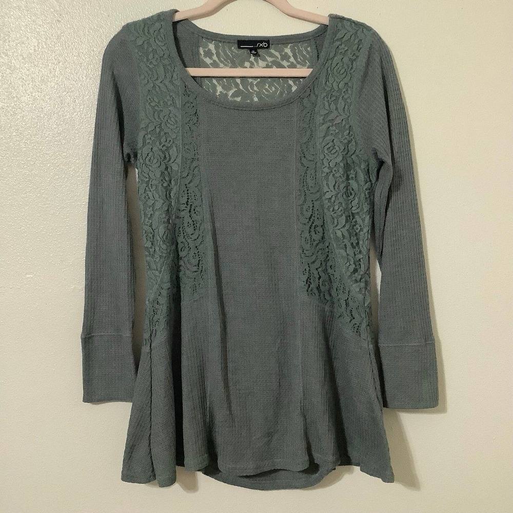 Sage Green Fairycore Forest Fairy Grunge Slouchy Lace Waffle Knit Henley Top M